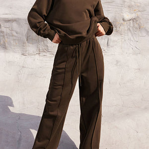 Round Neck Long Sleeve Top and Elastic Waist Pants Set