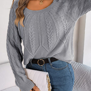 Cable-Knit Round Neck Long Sleeve Sweater