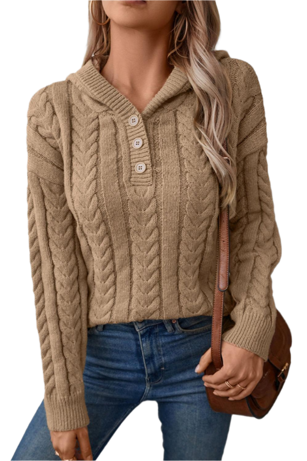 Cable-Knit Long Sleeve Hooded Sweater