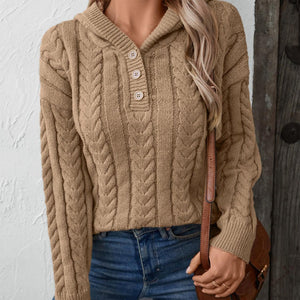 Cable-Knit Long Sleeve Hooded Sweater