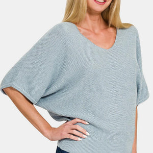 Zenana V-Neck Short Sleeve Dolman Sweater