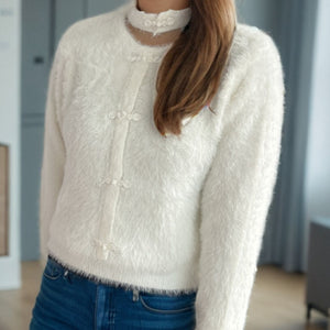 Cutout Knot Button Long Sleeve Cardigan