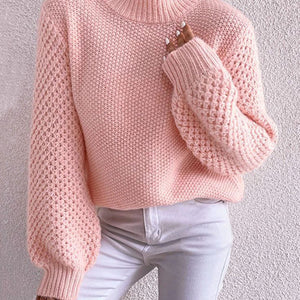 Openwork Mock Neck Long Sleeve Sweater