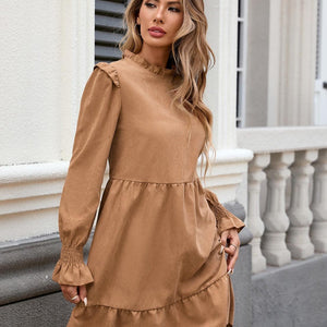 Frill Mock Neck Long Sleeve Dress