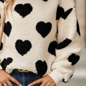 Fuzzy Heart Dropped Shoulder Sweatshirt