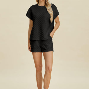 Double Take Full Size Texture T-Shirt and Shorts Set