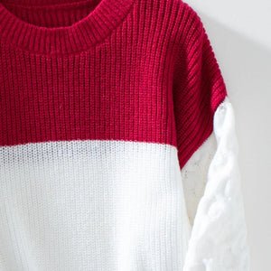 Color Block Round Neck Long Sleeve Sweater