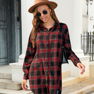 Full Size Plaid Button Up Dropped Shoulder Shirt