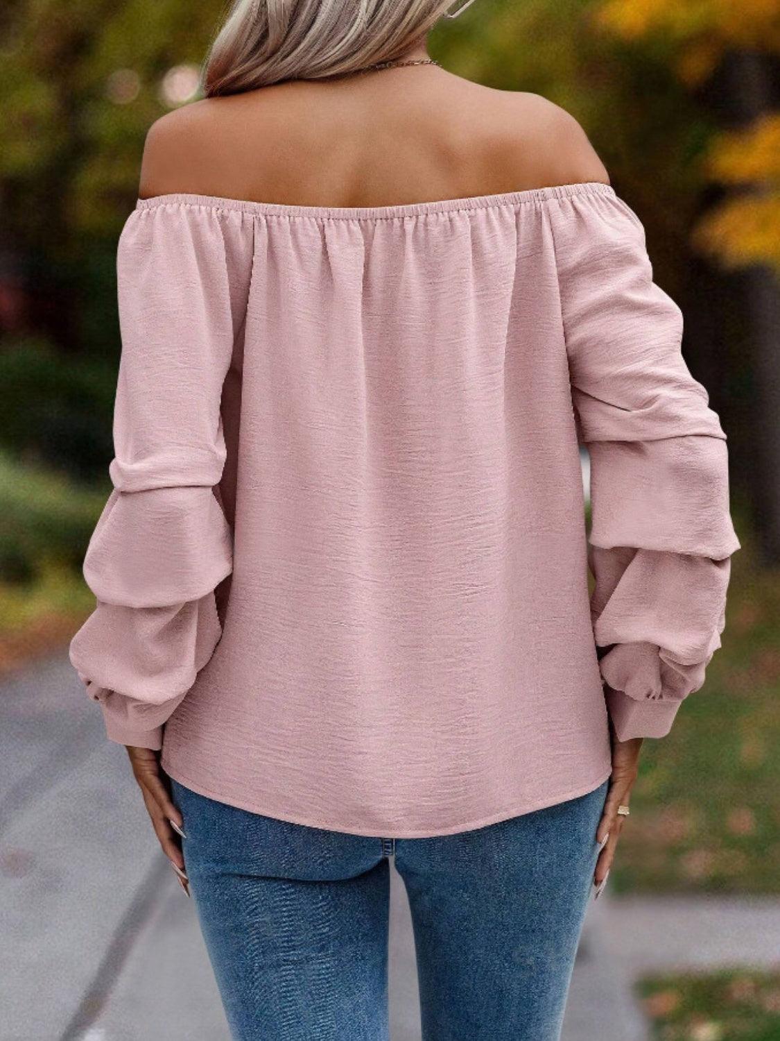 Ruched Off-Shoulder Long Sleeve Blouse