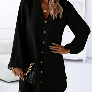 Notched Long Sleeve Mini Dress