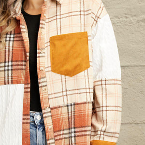 Double Take Plaid Color Block Dropped Shoulder Shacket