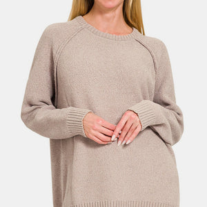 Zenana Side Slit Raglan Sleeve Sweater