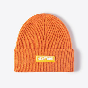 NEWYORK Patch Rib-Knit Cuffed Beanie