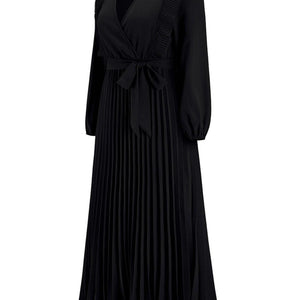 Pleated Surplice Tie Waist Maxi Dress