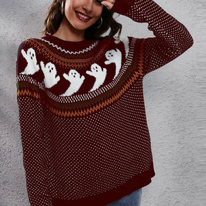 Ghost Pattern Round Neck Long Sleeve Sweater