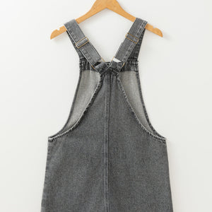 Wide Strap Button Down Denim Overall Dress