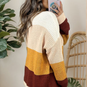 Color Block Round Neck Long Sleeve Sweater