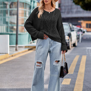 Round Neck Cable-Knit Sweater