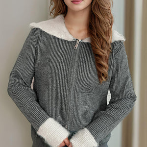 Zip Up Collared Neck Long Sleeve Cardigan