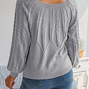 Cable-Knit Round Neck Long Sleeve Sweater