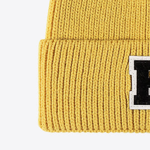 Letter Patch Cuffed Knit Beanie