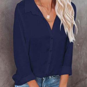 Button Down Collared Neck Long Sleeve Shirt