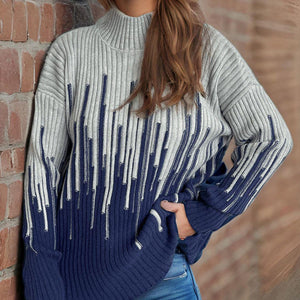 Contrast Mock Neck Long Sleeve Sweater