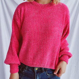 Round Neck Dropped Shoulder Long Sleeve Sweater