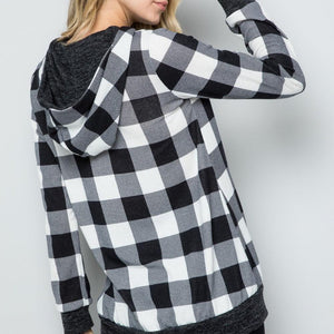 Celeste Full Size Contrast Plaid Long Sleeve Hoodie