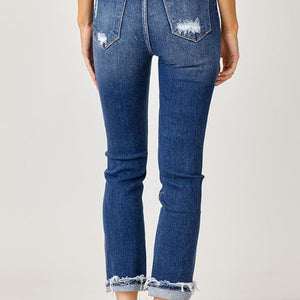 Risen Full Size High-Rise Frayed Cuffed Straight Jeans