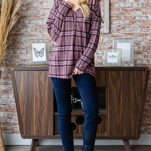 Heimish Full Size Plaid V-Neck Long Sleeve Top