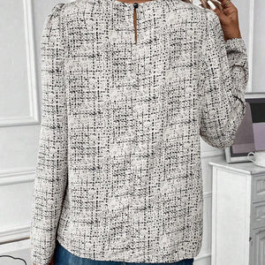 Ruched Round Neck Long Sleeve Blouse