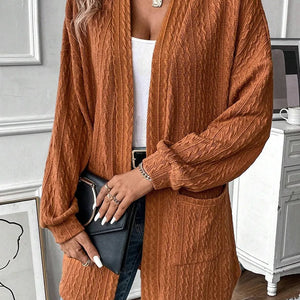 Textured Pocketed Open Front Long Sleeve Cover Up