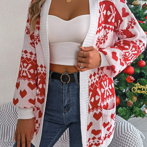 Pocketed Open Front Long Sleeve Cardigan