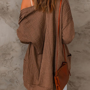 Pocketed Open Front Long Sleeve Cardigan