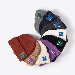 Letter N Patch Cuffed Knit Beanie