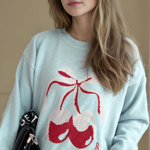 Cherry Round Neck Long Sleeve Sweater