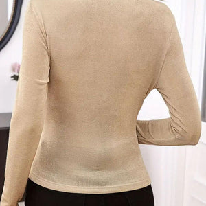 Ruched Mock Neck Long Sleeve T-Shirt