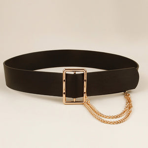 PU Leather Wide Belt with Chain