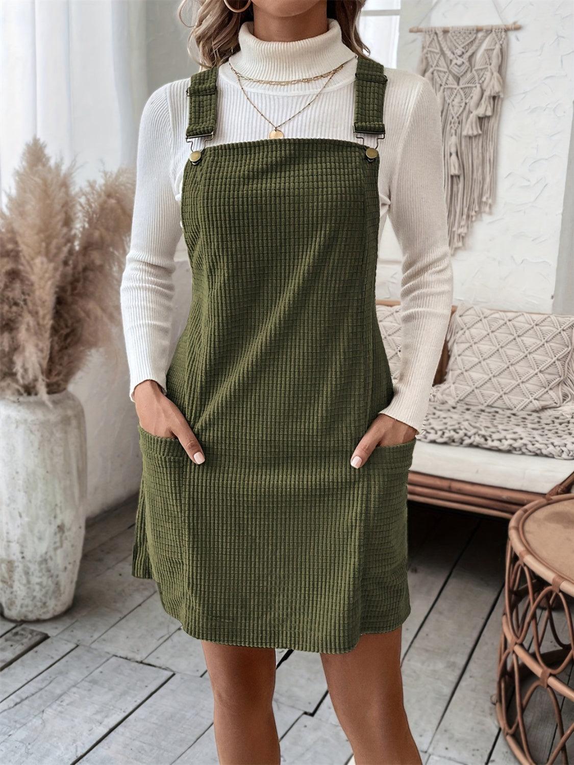 Pocketed Wide Strap Overall Dress