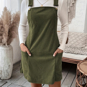 Pocketed Wide Strap Overall Dress