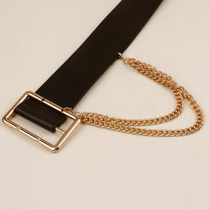 PU Leather Wide Belt with Chain