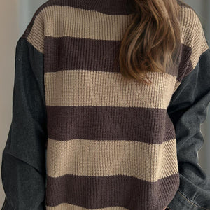 Contrast Round Neck Long Sleeve Sweater