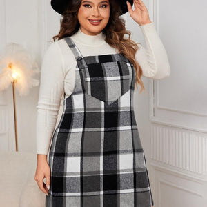 Honey Plus Size Plaid Wide Strap Overall Dress