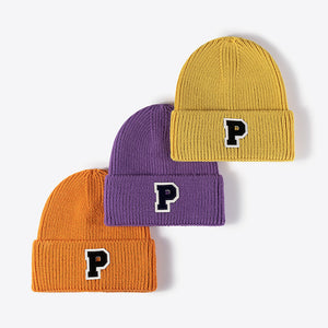 Letter Patch Cuffed Knit Beanie