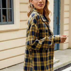 Plaid Collared Neck Long Sleeve Shirt