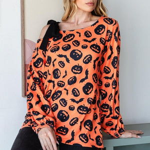 Heimish Pumpkin Print One Shoulder T-Shirt