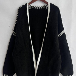 Double Take Contrast Open Front Dropped Shoulder Cardigan