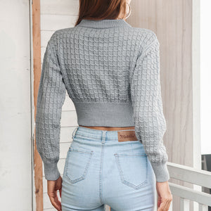 Round Neck Long Sleeve Cropped Sweater