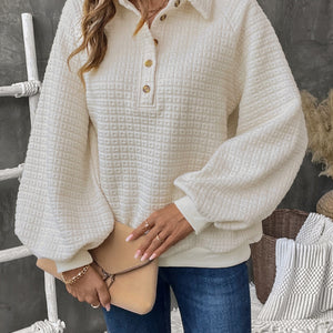 Perfee Half Button Long Sleeve Sweatshirt